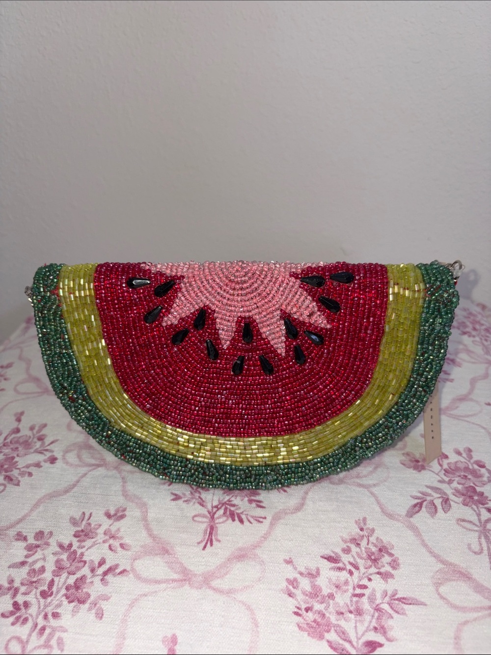 Beaded Watermelon Clutch Crossbody — Pink, Green & Yellow
